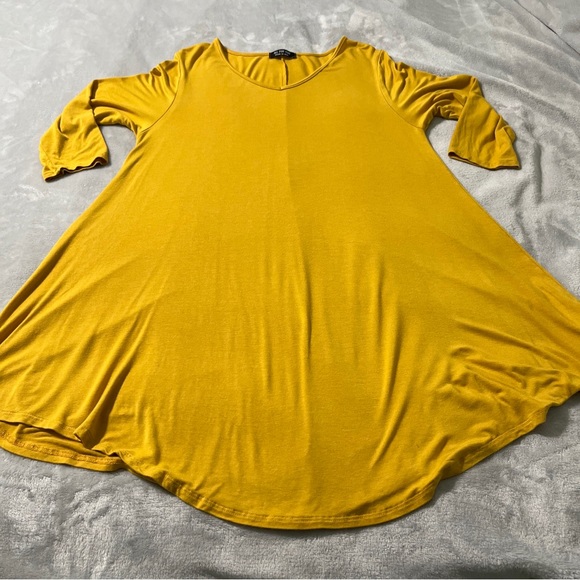 All For You 2XL Yellow T-Shirt Dress Made in the USA 3/4 sleeves Rayon/Spandex - Picture 3 of 9